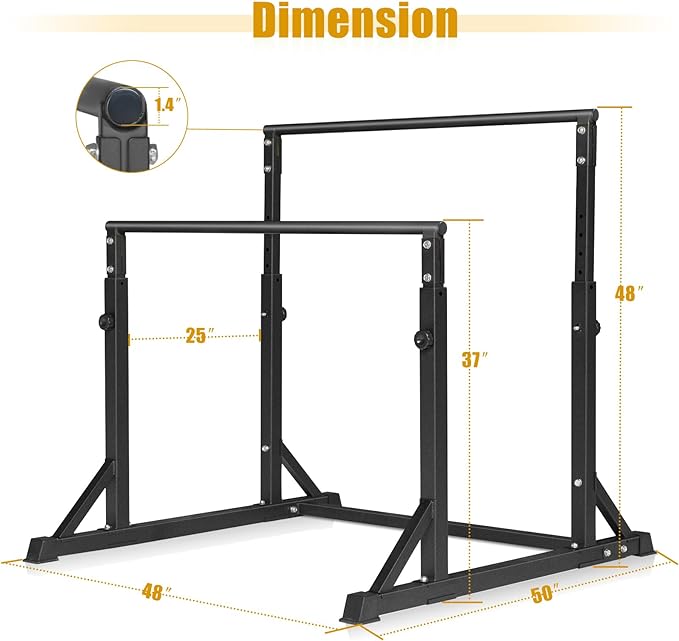 Bongkim Dip Bar, Heavy Duty Dip Station with 7 Height Levels, 800lbs Adjustable Parallel Bars for Tricep Dips Pull-Ups L-Sits Calisthenics Exercises Strength Training for Home Gym Outdoor