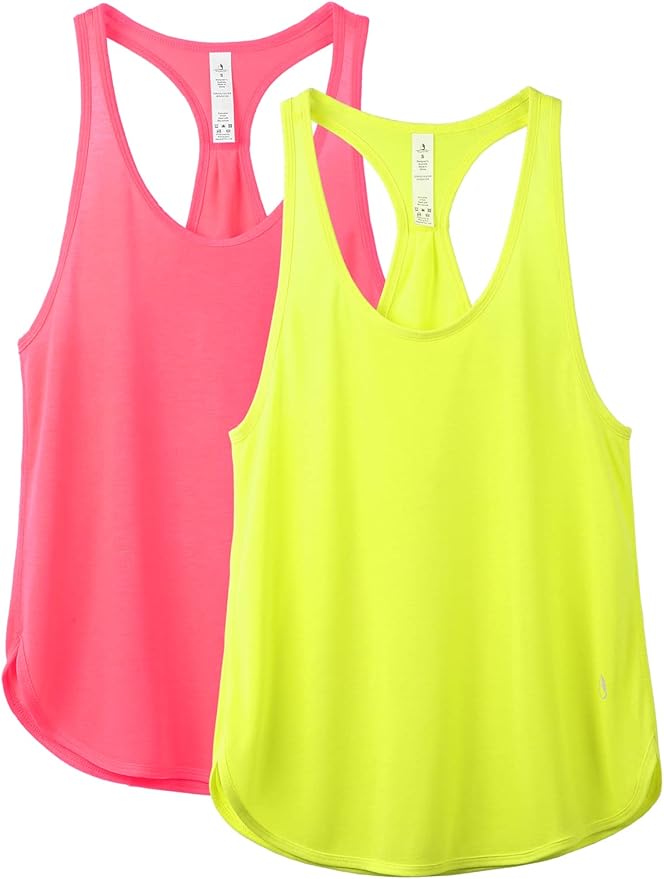 icyzone Women's Racerback Workout Athletic Running Tank Tops Loose Fit (Pack of 2)