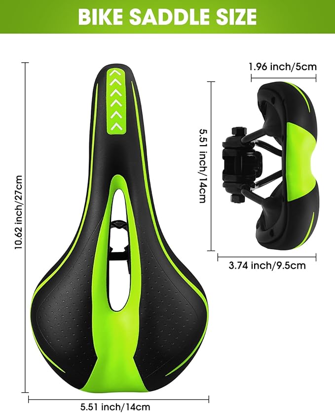 Gel Bike Seat for Men & Women, Mountain Bike Saddle, Comfortable Bicycle Seats, Soft Cushion Padded, Waterproof Saddles for Road, City, Exercise Bikes
