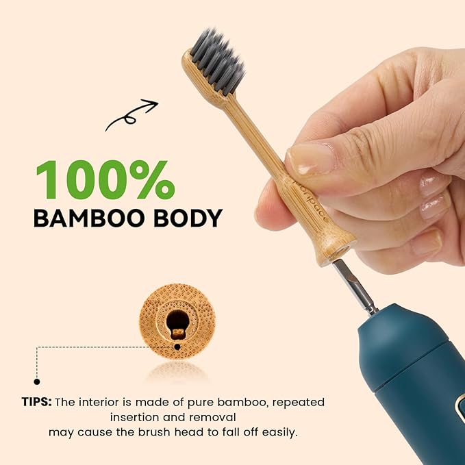 Bamboo Toothbrush Heads Compatible with Lumineux, Soft Charcoal Infused Bristles, Whitening & Deep Cleaning