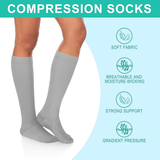 Graduated Compression Socks for Women&Men 20-30mmhg Knee High Socks Travel Hiking Running Stocking