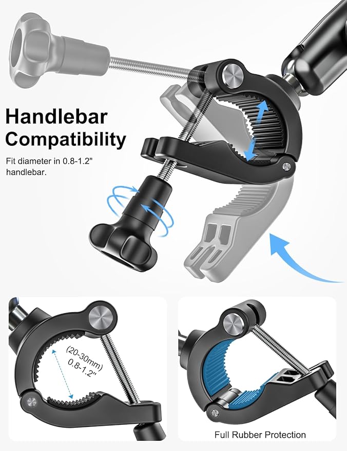 Bike Tablet Mount, Super Stable Handlebar Motorcycle Tablet Holder with Metal Arm, Scooter Bicycle Tablets Clamp with 360 Degree Adjustable for iPad Pro Air Mini, iPhone, Galaxy Tab, 4.7-13" Devices