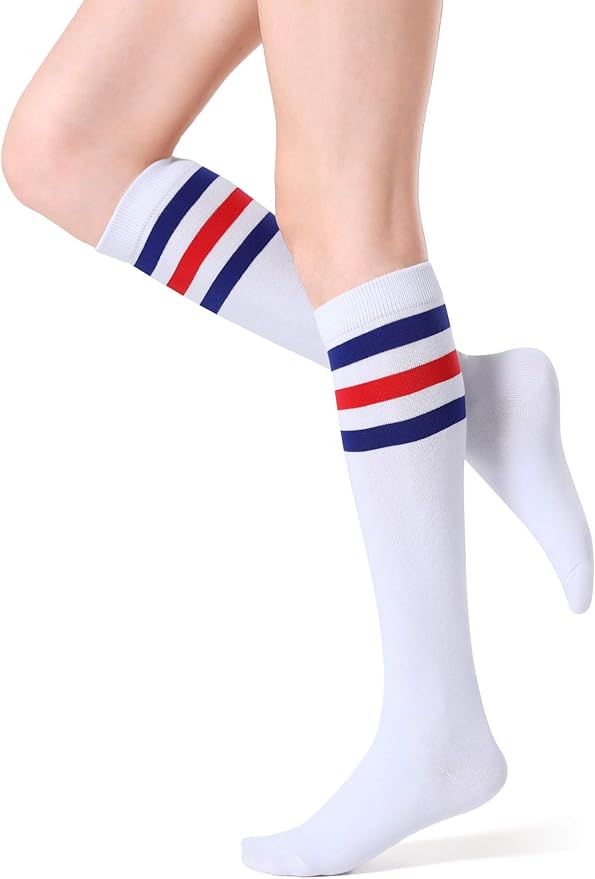 FITRELL Women's Knee High Socks Outdoor Sport Athletic Socks Casual Stripe Tube Socks 1-4 Pack