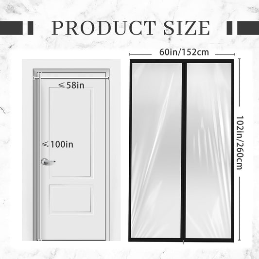 Amylove Zipper 60 x 102 Inch Dust Barrier Door Kit Construction Door Barrier 5 x 8.5 ft Reusable Plastic Curtain Cover Containment Standard Doorway Temporary Wall Screen Sheeting for Bathroom Hallway