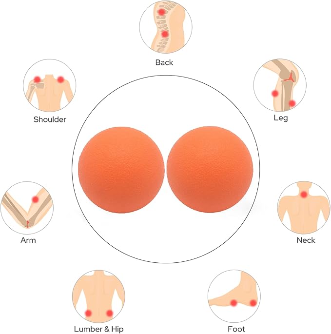 Hard Lacrosse Ball Massage Ball Therapy. Firm Trigger Point Massager Tool for Deep Tissue Yoga Physiotherapy Myofascial Release Muscle Relax Plantar Fasciitis Pain Relief (2 Pack) (Orange)