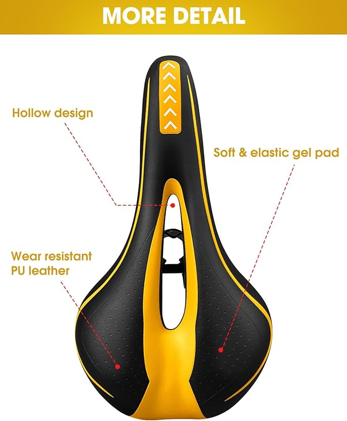 Gel Bike Seat for Men & Women, Mountain Bike Saddle, Comfortable Bicycle Seats, Soft Cushion Padded, Waterproof Saddles for Road, City, Exercise Bikes