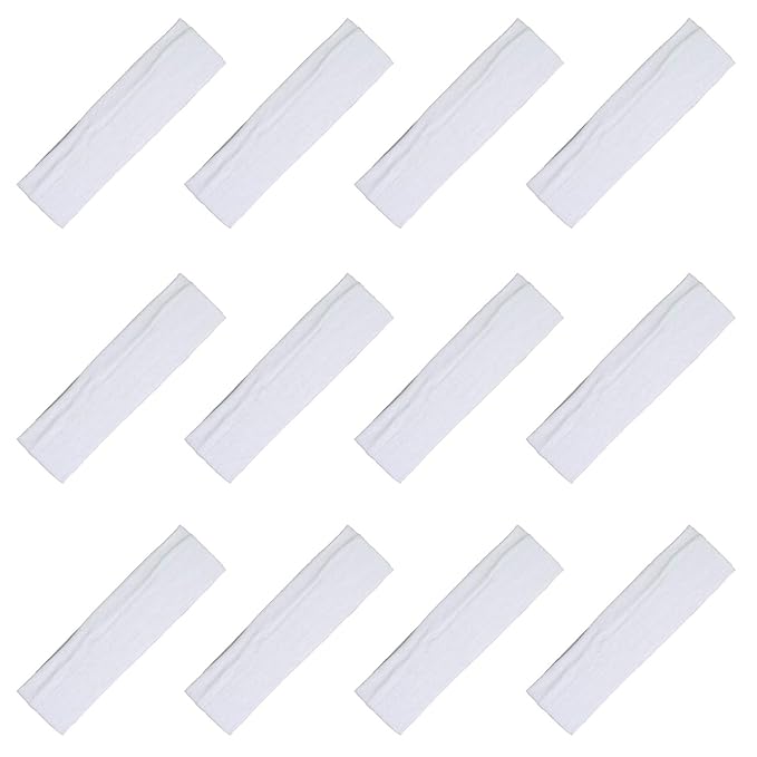 Kenz Laurenz Soft and Stretchy Elastic Cotton Headbands, Pack of 12, White