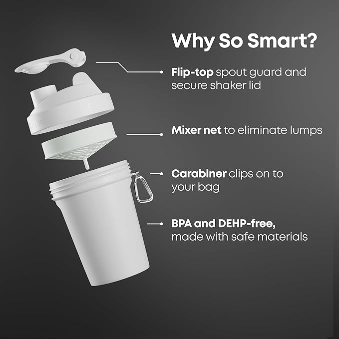 Smartshake Lite 4-Pack Protein Shaker Bottle 400 ml | 13.5 oz - Leakproof Screw-on Lid - BPA Free – Unisex - Mist Grey, Army Green, Black, Navy Blue