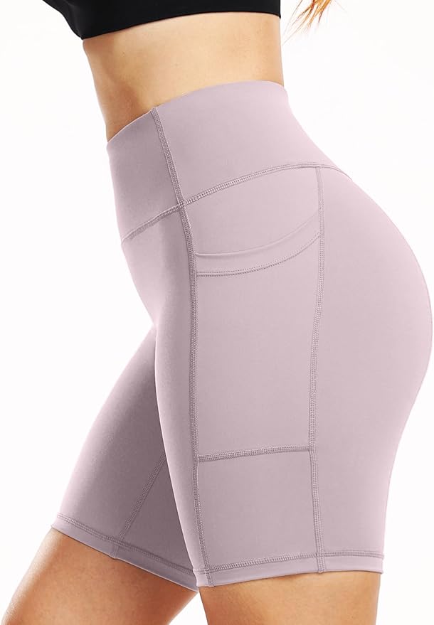 CADMUS Women's High Waist Spandex Yoga Shorts for Bike Running Two Side Pockets