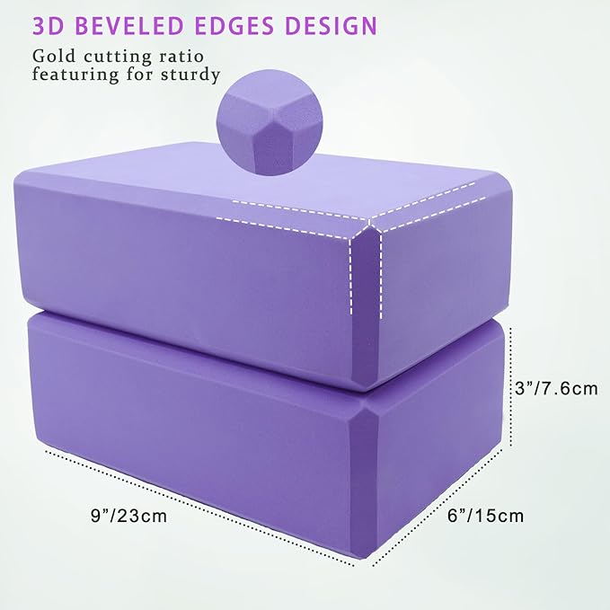 Yoga Blocks 2 Pack, Supportive Latex-Free Eva Foam Soft Non-Slip Blocks with Beveled Edges for Yoga, Pilates, Meditation - Yoga Accessories for Stability, Balance, Deepen Stretches