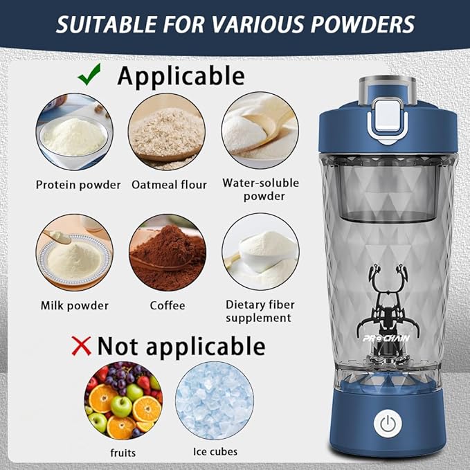 Electric Protein Shaker Bottle, USB Rechargeable Mixing Cup, Water Drink Mixer Portable Bottles for Gym Sport, BPA-Free Tritan, 22oz (Navy Blue)