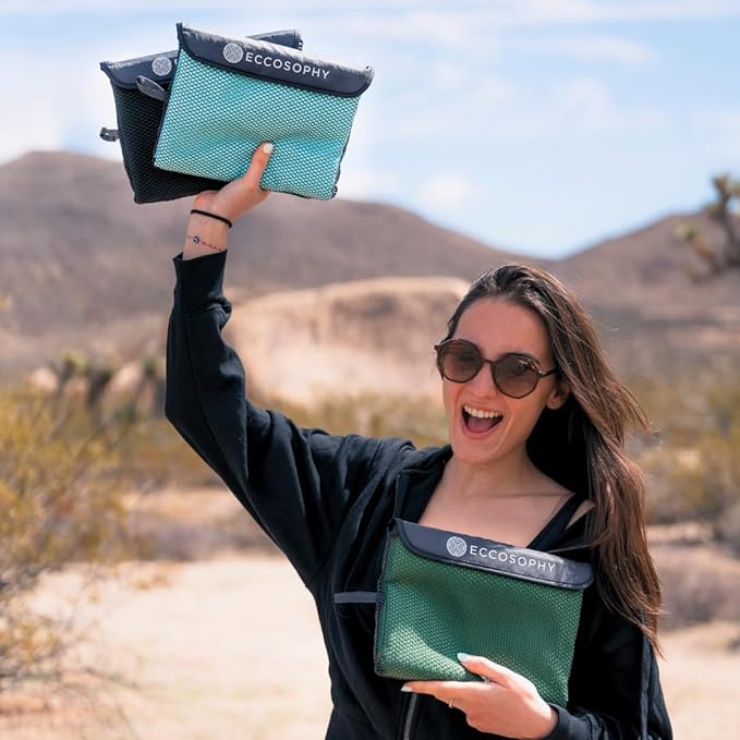 ECCOSOPHY Microfiber Beach Towel – Quick Dry Gym Towel, Highly Absorbent with Ribbed Texture, Lightweight – Ideal for Travel, Pool, Yoga, Fitness & Outdoor Adventures – 40x20 Black