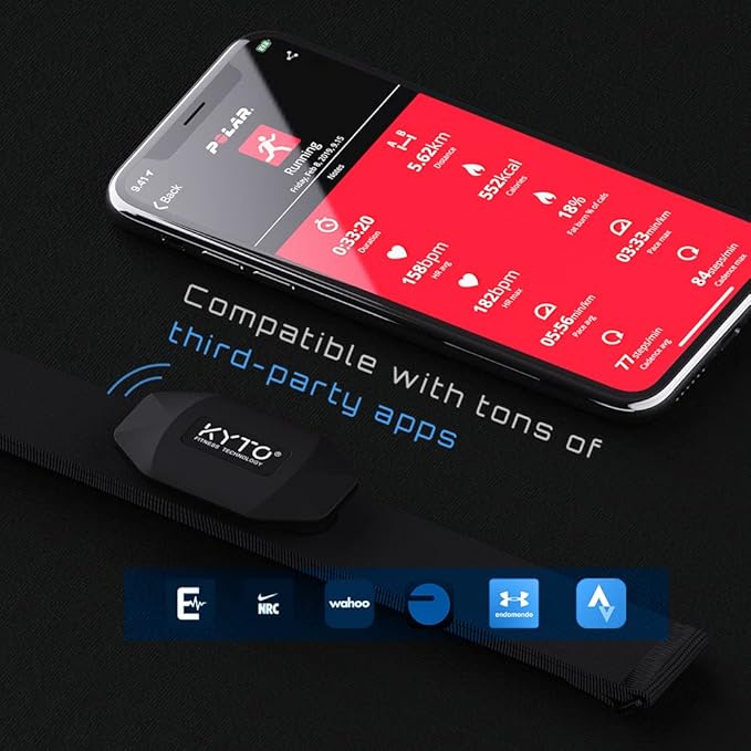 KYTO Heart Rate Monitor Chest Strap, ANT+/ Bluetooth, Compatible with iOS/Android APPs, Cycling/Yoga/Basketball/Running/Fitness Exercise/Boxing