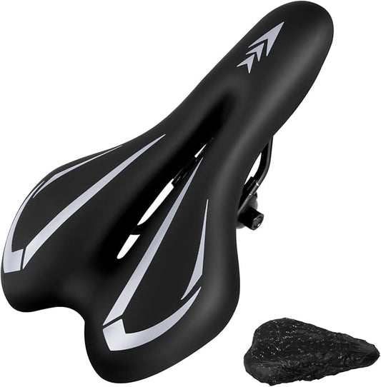 New Gel Bike Seat for Men & Women, Mjkeomo Waterproof Bicycle Seat Breathable Mountain Bike Saddle Gel Bicycle Saddle for MTB, BMX, Road Bike, City Bikes, Exercise Bikes