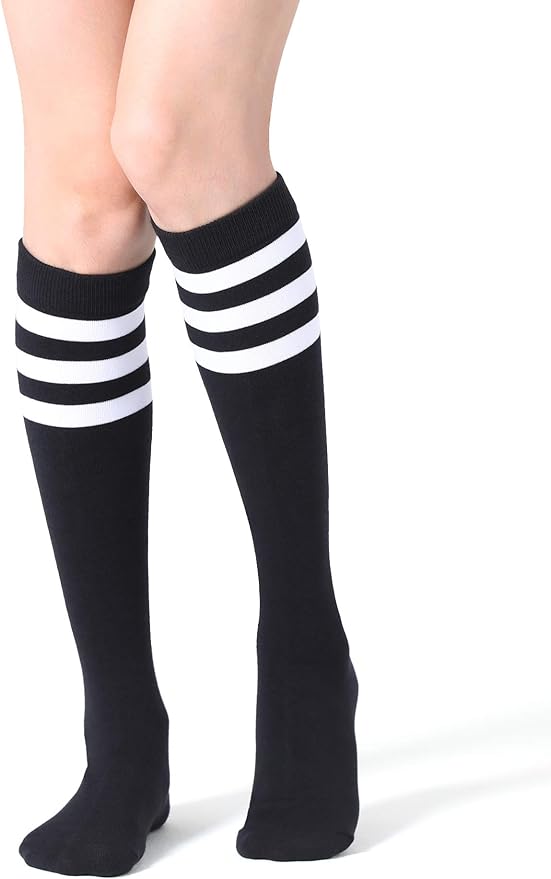FITRELL Women's Knee High Socks Outdoor Sport Athletic Socks Casual Stripe Tube Socks 1-4 Pack