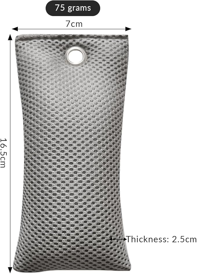 4 Pack charcoal odor absorber,Bamboo Charcoals Air Purifying Bag Charcoals Deodorizer Eliminator for Strong Odors in Car, Closet, Shoe, Basement (75G*4 Pack Gray, Unscented)