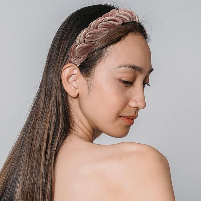 Madison Tyler Thick Headbands for Women | Pink Velvet Braided Cute Handmade Makeup Hair Band for Girls Thin Hair | Skincare and Boho Spring Headband for Washing Face