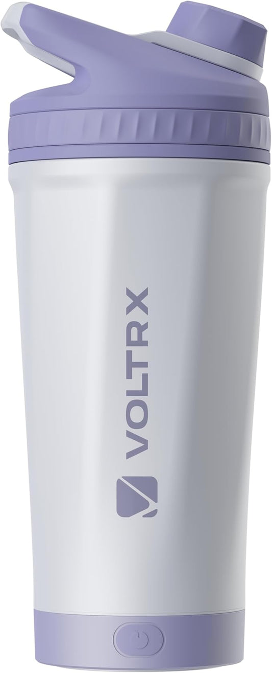 VOLTRX ChillMix Shaker Bottle Insulated Stainless Steel - USB C Rechargeable Electric Protein Shake Mixer, Shaker Cups for Protein Shakes and MealReplacement, Chrome Steel (Misty Lilac)