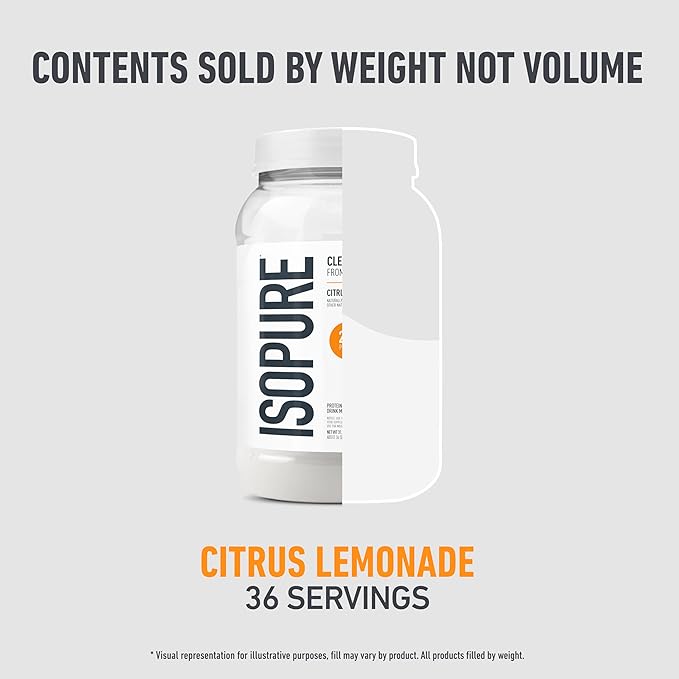Isopure Clear Whey Isolate Protein Powder Infusions, Lactose Free, Gluten Free, Naturally Flavored, Citrus Lemonade, 20g Protein Per Serving, 1.9 Lb, 36 Servings