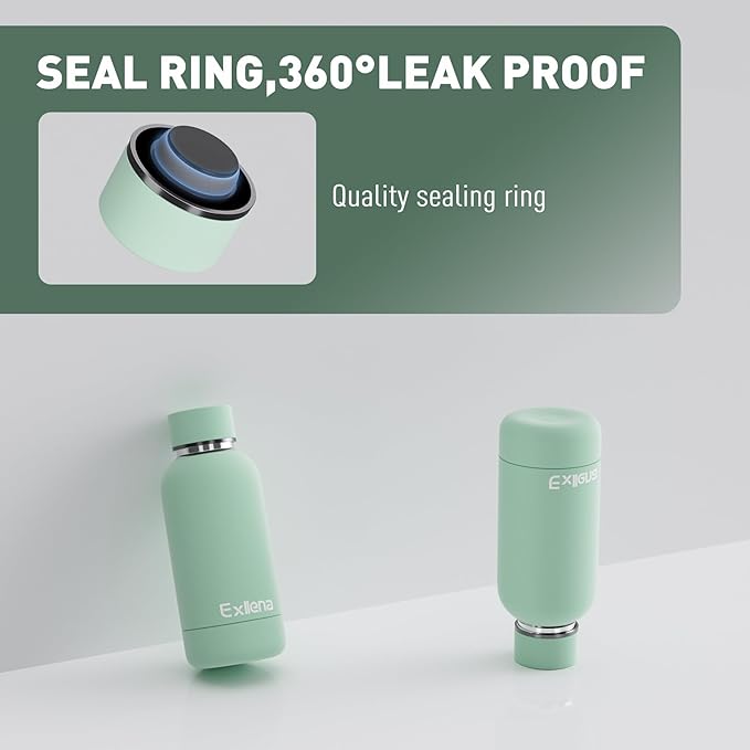 Small Water Bottle 12oz with Clip, Double Wall Stainless Steel Vacuum Small Insulated Water Bottle Keeps Drinks Cold 24 Hrs/Hot 12 Hrs for Kids Handbag School BPA Free (Mint)