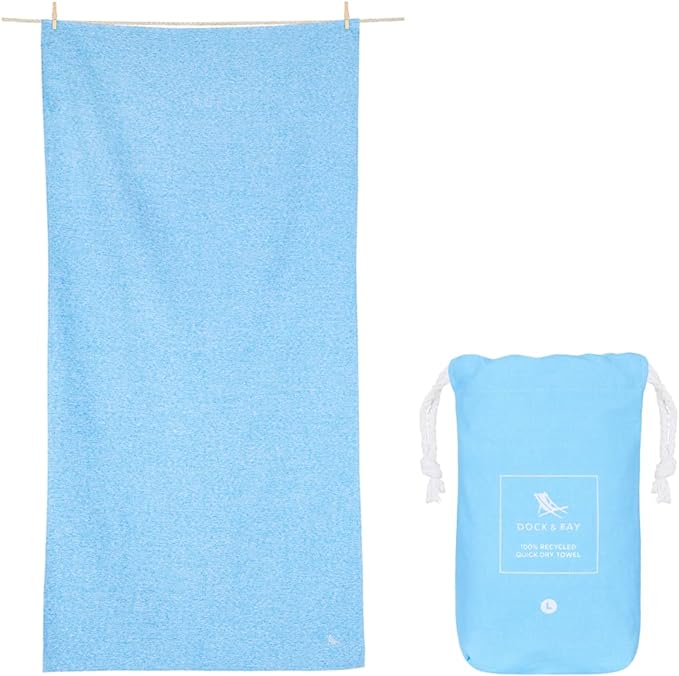 Dock & Bay Quick Drying Towel - for Sports & Gym - Compact, Lightweight - 100% Recycled - Includes Bag - Essential - Lagoon Blue - Extra Large (200x90cm, 78x35)