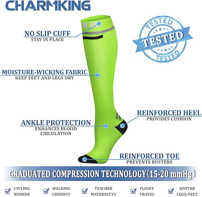 CHARMKING Compression Socks for Women & Men Circulation (8 Pairs) 15-20 mmHg is Best Support for Athletic Running,Hiking