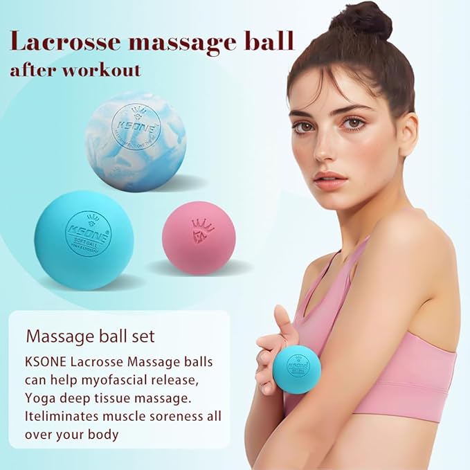 KSONE Massage Lacrosse Balls -Massage Balls for Myofacial Release&Trigger Point Therapy-Set of 2-Hard Lacrosse Massage Ball &Soft Massage Ball with one mini Ball