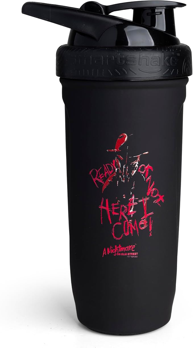 Smartshake Reforce Stainless Steel Protein Shaker Bottle 900 ml | 30 oz - Leakproof Screw-on Lid - BPA Free – Unisex - Non Insulated (Freddy Krueger)