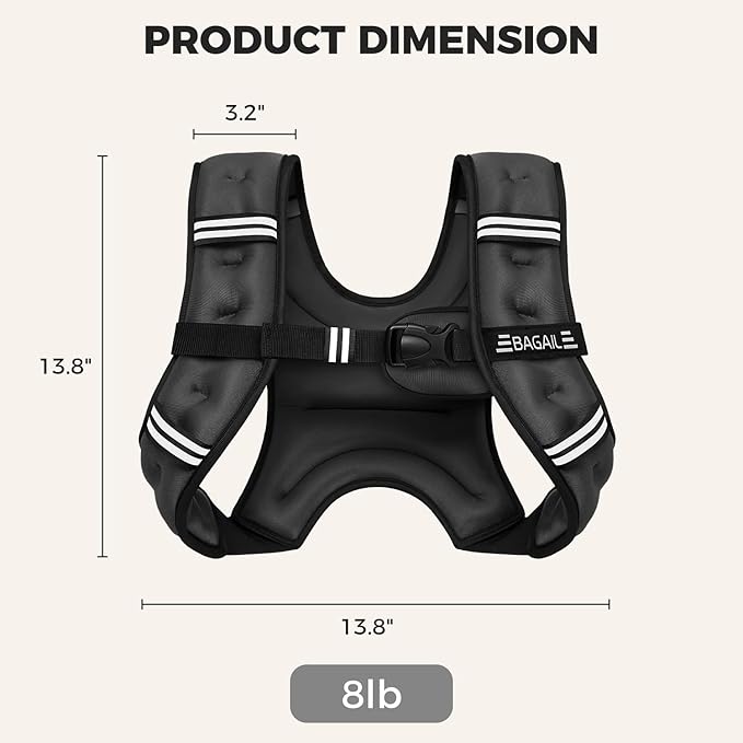 BAGAIL Weighted Vest, 5lbs/8lbs/10lbs/12lbs/15lbs/20lbs/25lbs/30lbs Weight Vest with Detachable Phone Pouch, Rucking Vest for Women, Men, Walking, Weight Loss, Training, Running