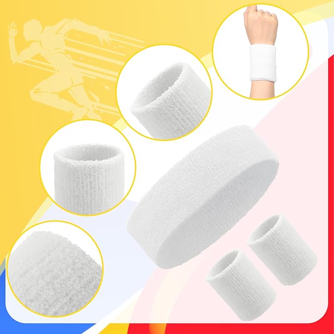 Civaner 12 Pcs 80s 90s Sweatbands Neon Headbands Wristbands for Men Women Party Sports Cotton Headbands Terry Cloth Athletic Sweat Bands for Tennis Football Gym Workingout Accessories