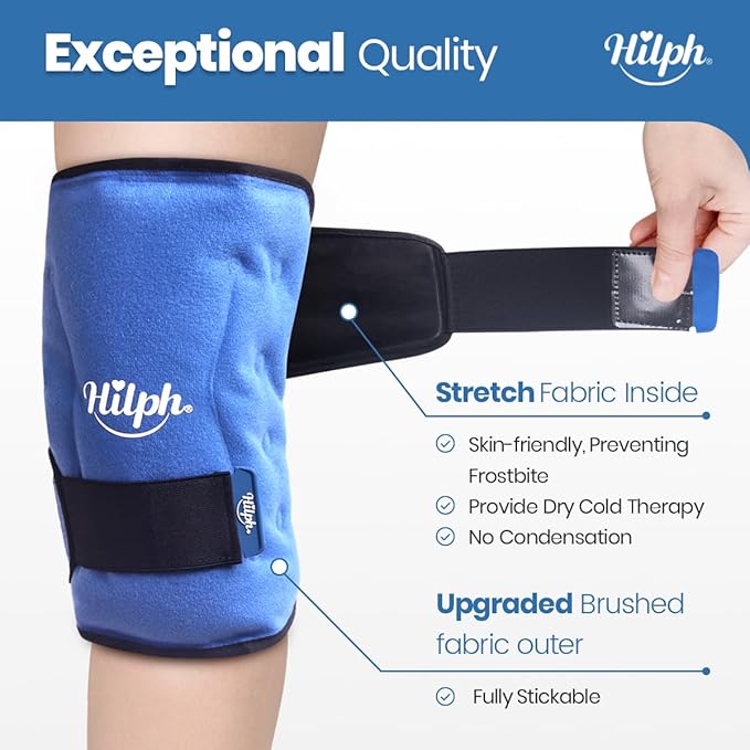 Hilph Knee Ice Pack for Replacement Surgery - Bendable & Adjustable Hot Cold Therapy Gel Ice Pack Wrap Around Entire Knee for Injuries, Swelling, Meniscus Tear, ACL, Easy to Wear, Blue