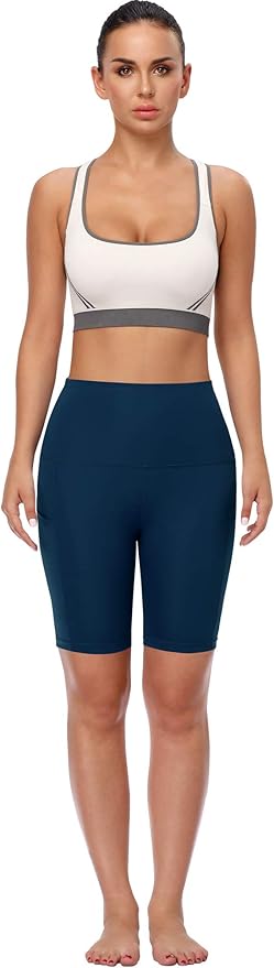 CADMUS Women's High Waist Spandex Yoga Shorts for Bike Running Two Side Pockets