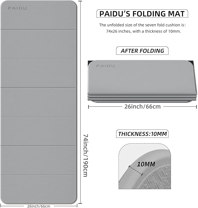 Foldable Fitness Yoga Mat | 2/5" (10MM) Extra Thick | SGS Certified Non-Slip TPE | 75x26" Extra Long-Wide | Portable & Easy Store | for Yoga, Pilates, Home Gym & Full-Body Workouts