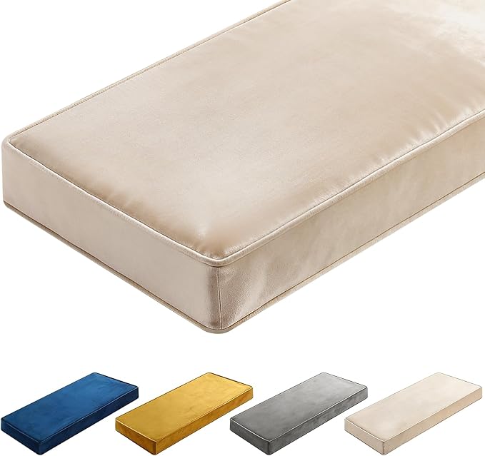Wenqik Bench Cushions 36x14x4 Inch Window Seat Cushions for Indoor Furniture Velvet Kitchen Dining Bay Seat Tufted Porch Swing Thicken Bench Pad Memory Foam(Ivory White)