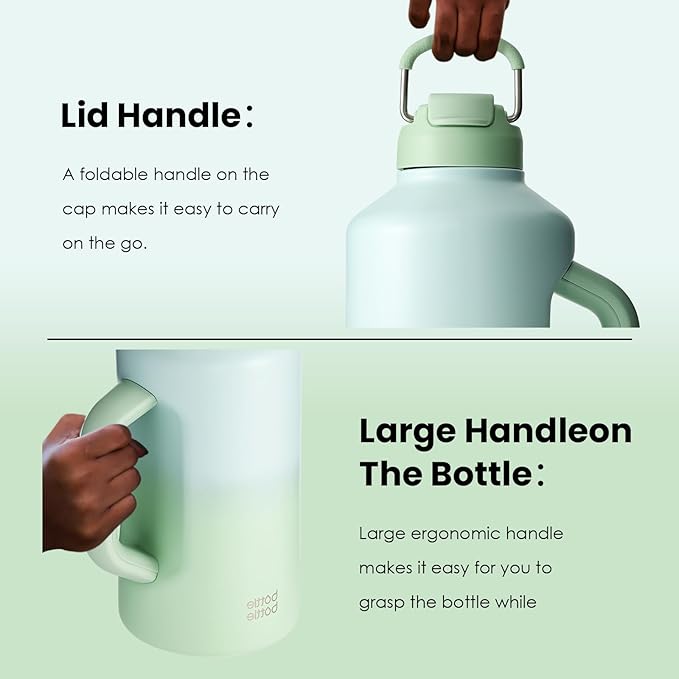 BOTTLE BOTTLE Insulated Water Bottle 64 oz with Straw and Dual-use Lid Stainless Steel Water Bottle with Handle Vacuum Insulated Jug for Workout and Sports green gradient