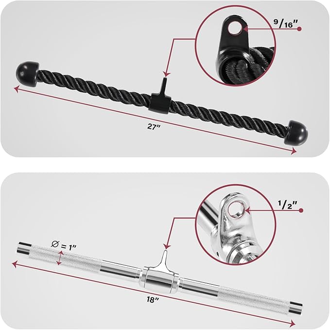 Yes4All Cable Machine Attachment, Row Handles, Tricep Rope, Straight Bar, V Bar, LAT Pulldown Accessories Load 880 LB for Home Gym