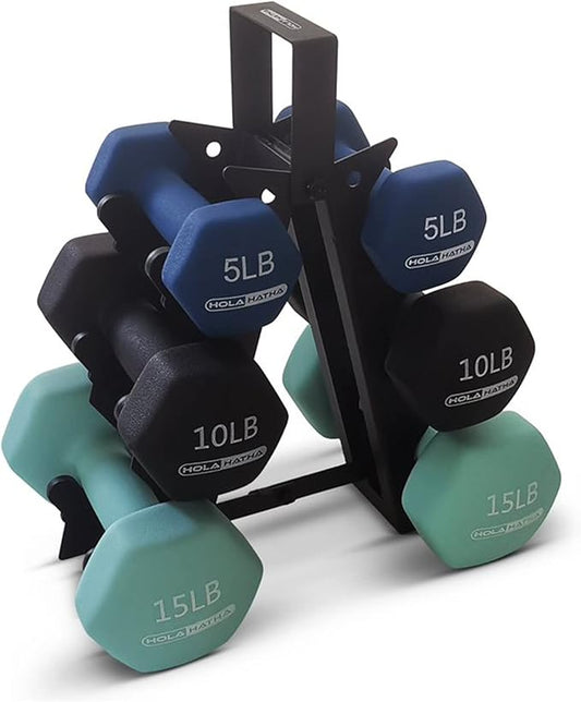 HolaHatha 2, 3, 5, 8, and 10 Pound Neoprene Dumbbell Free Hand Weight Set with Rack, Ideal for Home Exercises to Gain Tone and Definition, Pastel
