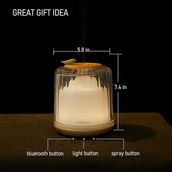 Essential Oil Diffusers, Glass and Real Wood Base Ultrasonic Aromatherapy Diffuser Aroma Defusers for Home Large Room 230ml with Bluetooth Speaker Music Player Colorful Led Light