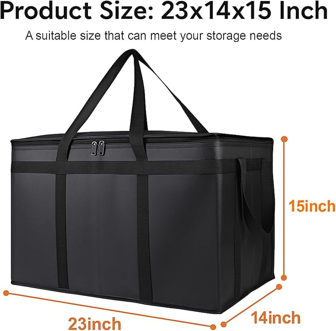 Bodaon Large 2-Pack Insulated Food Delivery Bag With Hard Bottom, XXXL Grocery Shopping/Catering/Pizza Cooler Bags, Cold/Hot Styrofoam Carrier for Doordash/Travel/Car, Door Dash Accessories