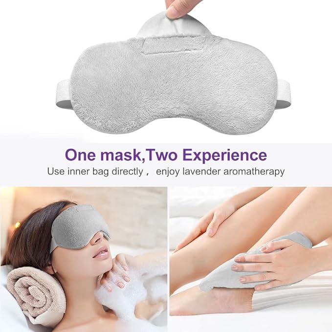 Lavender Eye Mask, Aromatherapy Weighted Eye Mask for Dry Eyes, Sleep Mask for Men Women, Hot & Cold Therapy Eye Cover for Compression Pain Relief, Eye Pillow for Puffy Eyes, Migraine, Sinus Pain-Grey