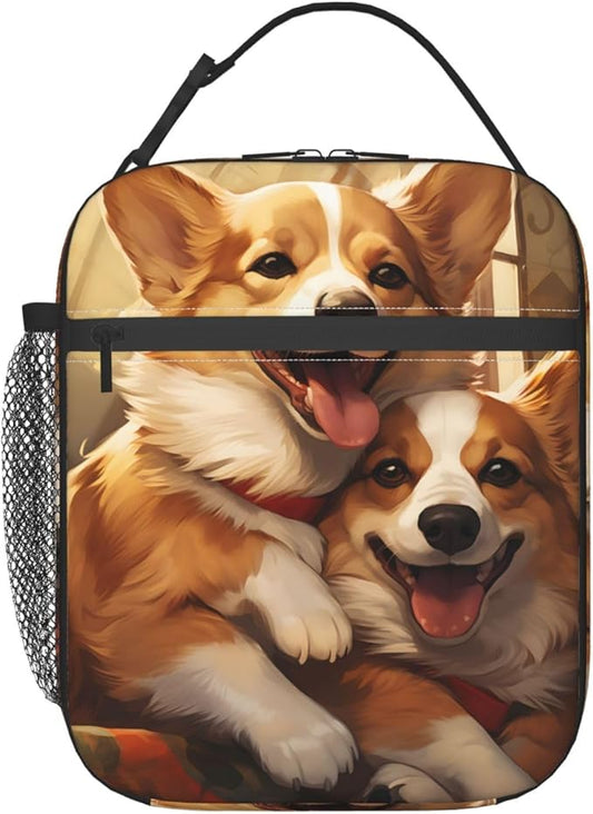 Cute Dog Lunch Box for Kids,Puppy Insulated Bag for Student,Pet Lovers Reusable Thermal Insulation Cooler Tote Bags for School Work Picnic Camping Outdoor Gifts (Smiling Corgi)