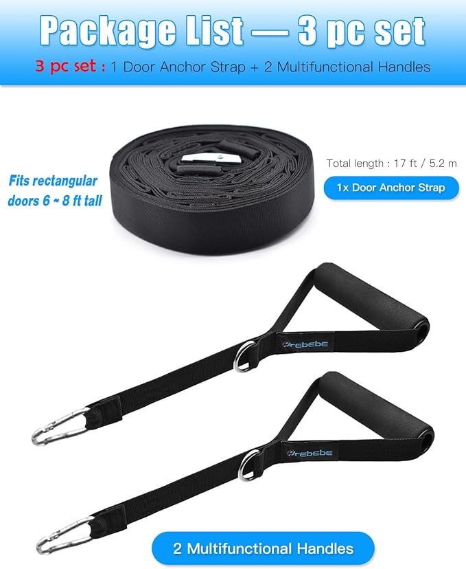 Brebebe Door Anchor Strap for Resistance Bands Exercises, Multi Point Anchor Gym Attachment for Home Fitness, Portable Door Band Resistance Workout Equipment, Easy to Install, Punch-Free, Nail-Free