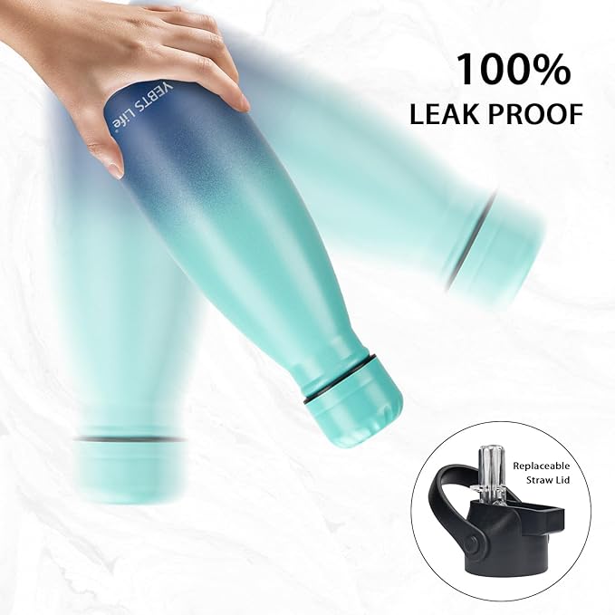 Insulated Water Bottle, 2 Pack-12oz Stainless Steel Water Bottles with straw lid, Metal Sports Water Bottles for Boys,Girls, Double Wall Vacuum BPA-Free Flask for School, Sports (oasis-rainbow)