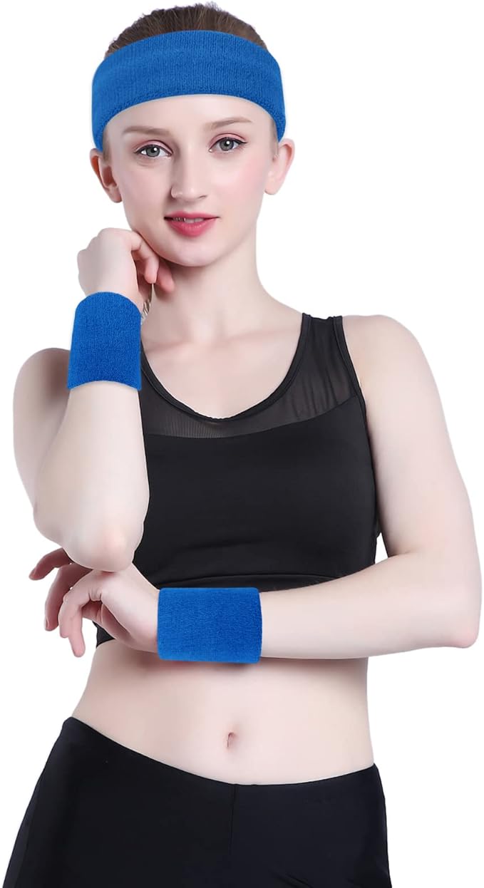 ONUPGO Sweatband Headbands for Men & Women -12PCS Sports Headbands Moisture Wicking Athletic Cotton Terry Cloth Headband for Tennis,Basketball,Football,Gym,Working Out