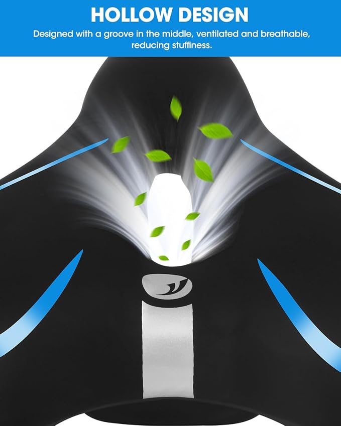 Comfortable Bike Seat for Men & Women, Waterproof Bicycle Seat, Breathable Mountain Bike Saddle, Gel Bicycle Saddle for MTB, BMX, Road Bike, City Bikes, Exercise Bikes