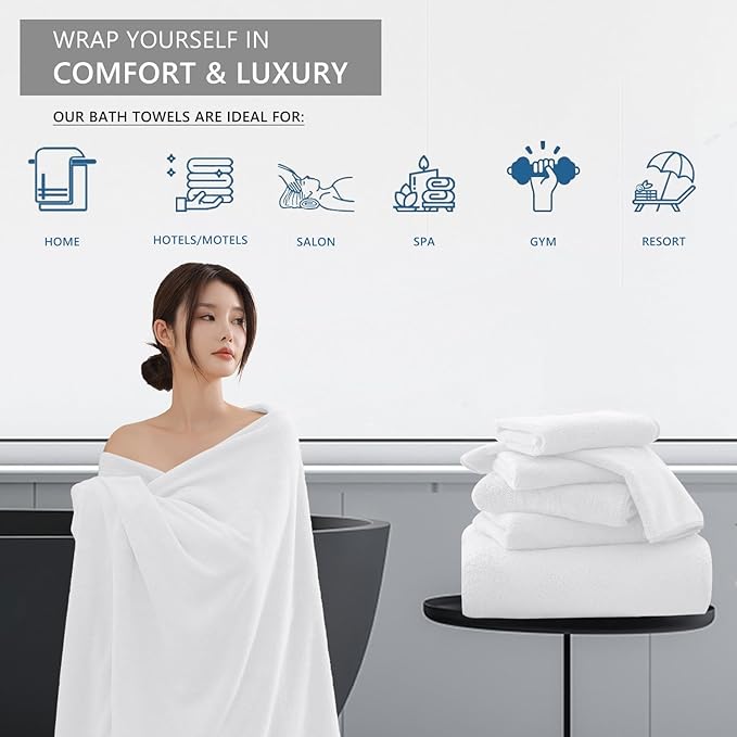 Extra Large Bath Sheet 4 Piece (35"x70")-Ultra Soft Oversized Bath Towel,Bath Sheet Set for Bathroom Hotel,Plush Highly Absorbent Quick Dry Shower Towel Set for Adults,Bathroom Towel Set White