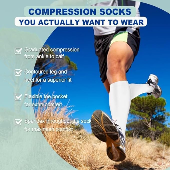 Graduated Compression Socks for Women&Men 20-30mmhg Knee High Socks Travel Hiking Running Stocking