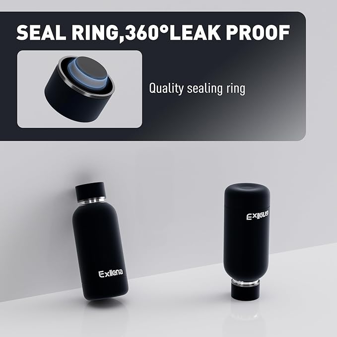 Small Water Bottle 12oz with Clip, Double Wall Stainless Steel Vacuum Small Insulated Water Bottle Keeps Drinks Cold 24 Hrs/Hot 12 Hrs for Kids Handbag School BPA Free (Black)