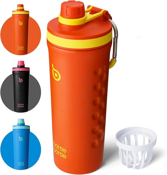 BOTTLE BOTTLE 26 oz Insulated Shaker Bottle Insulated Water Bottle for Men and Women Protein Shaker Bottles for Gym Water Cup orangered