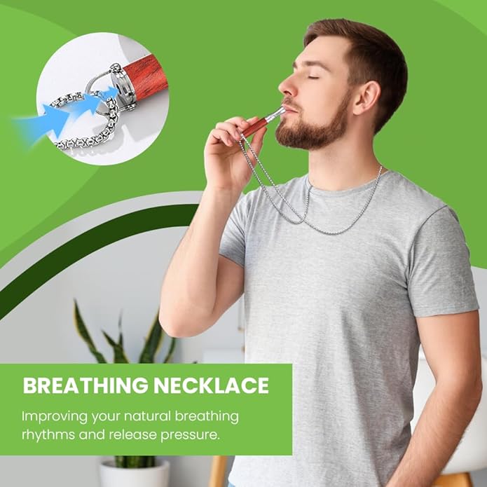 Breathing Necklace to Quit Smoking, Wood Breathing Necklace for Anxiety, Stress Relief, Stop Smoking, Includes Replaceable Unscented Cotton Filters